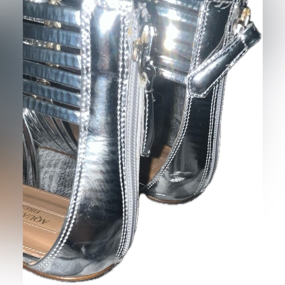 Aquazzura Leather Ravello Key Ring Silver Tone Gladiator Sandals, 37.5 (U.S. 7) - Picture 9 of 16